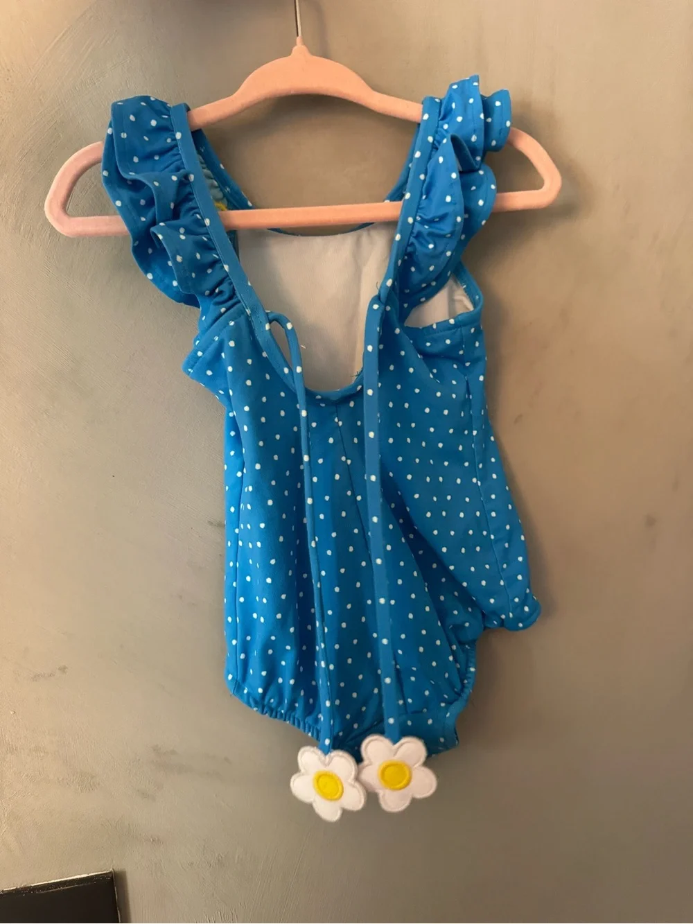 Florence Eiseman Blue Polka Dot Girls' One-Piece with Flower Accent